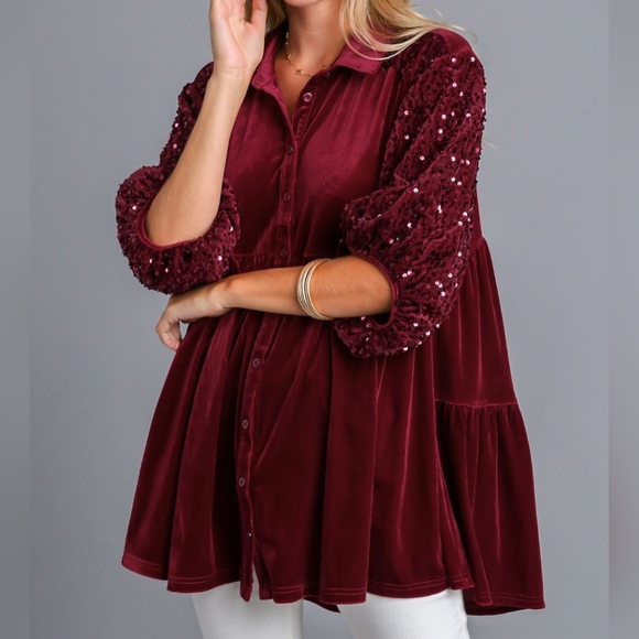 Umgee Burgundy Velvet Tunic Top - Picture 10 of 13